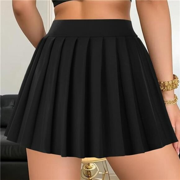 Womens Pleated Mini Skirt High Waist Y2K Skater School Girl Club Outfit - Picture 4 of 6
